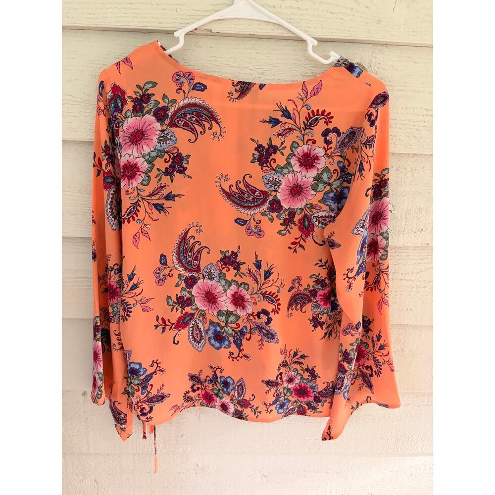 Counterparts Floral Ruched Long Sleeve Blouse Peach Pink Medium - Picture 8 of 8
